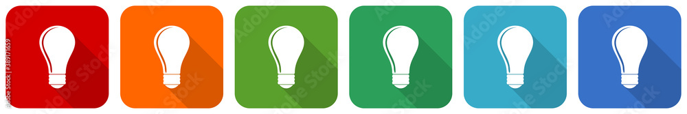 Poster Bulb icon set, flat design vector illustration in 6 colors options for webdesign and mobile applications