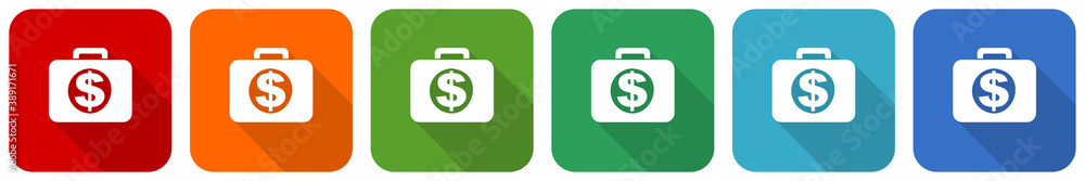 Aufkleber financial icon set, flat design vector illustration in 6 colors options for webdesign and mobile app