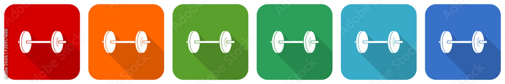Aufkleber fitness icon set, flat design vector illustration in 6 colors options for webdesign and mobile appli