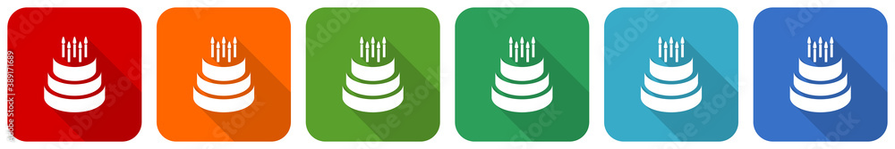 Poster cake icon set, flat design vector illustration in 6 colors options for webdesign and mobile applicat