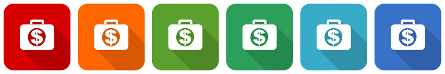Financial icon set, flat design vector illustration in 6 colors options for webdesign and mobile applications