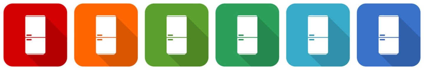 Fridge, refrigerator icon set, flat design vector illustration in 6 colors options for webdesign and mobile applications