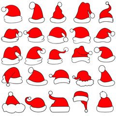 Santa hats icon vector set. Christmas illustration sign collection. new Year symbol.