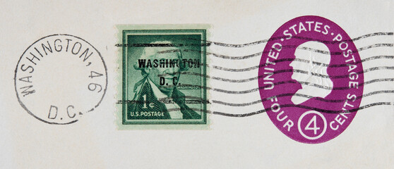 Briefmarke stamp gestempelt used frankiert cancel gebraucht vintage retro alt old usa amerika america george washington dc welle wave president grün green purple lila 