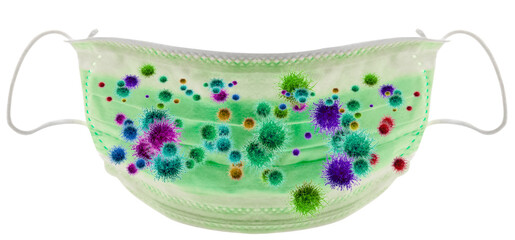 Illustration masque contaminé par microbes et virus 
