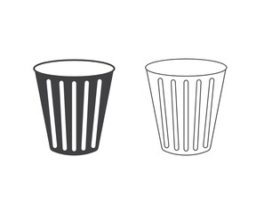 Trash Bin Silhouette, Trash Bin Symbol, Trash Bin Icon, Trash Bin Design. Recycle Bin frames line icon set. Black Bin set, Recycle Bin and Black Plastic Bags Waste isolated on white Background,