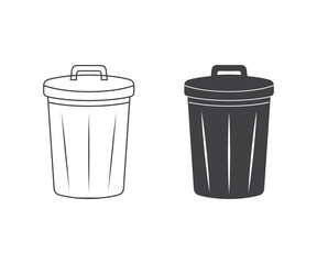 Trash Bin Silhouette, Trash Bin Symbol, Trash Bin Icon, Trash Bin Design. Recycle Bin frames line icon set. Black Bin set, Recycle Bin and Black Plastic Bags Waste isolated on white Background,