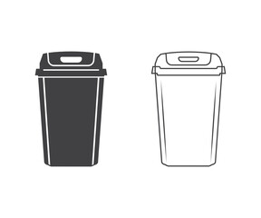 Trash Bin Silhouette, Trash Bin Symbol, Trash Bin Icon, Trash Bin Design. Recycle Bin frames line icon set. Black Bin set, Recycle Bin and Black Plastic Bags Waste isolated on white Background,