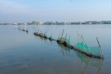 fishing workers po delta regional park comacchio iitaly