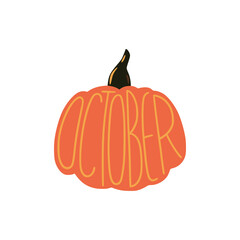 Cute Halloween print with cartoon elements and lettering. Hand drawn vector illustration.