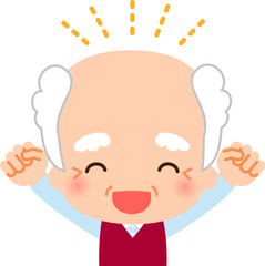 両腕を上へ伸ばす笑顔のシニア男性