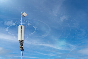 Radio waves radiate from the cell tower antenna. Wireless communication and mobile internet...