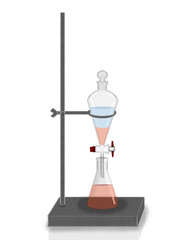 3d illustration separating funnel  laboratory glassware used in liquid-liquid extractions to...