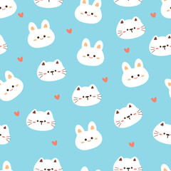 Seamless pattern with cartoon cat and bunny. for fabric print, textile, gift wrapping paper. colorful vector for kids, flat style