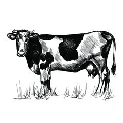 cow with black spots. hand drawing. stock vector illustration