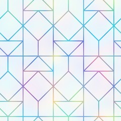 Holographic foil vivid trendy seamless geometric pattern. Opalescent psychedelic design in pastel rainbow colors. Cosmic futuristic iridescent graphic swatch.