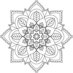 Easy Mandala coloring book simple and basic for beginners, seniors and children. Set of Mehndi flower pattern for Henna drawing and tattoo. Decoration in ethnic oriental, Indian style.