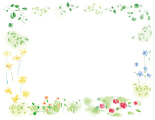 Obraz na płótnie Canvas 自然の花などの手描き水彩風フレーム　