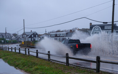 Charging Through Flood Waters on Beach Road  in Cape Cod