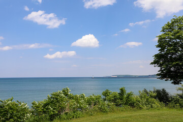 Sodus Bay on Lake Ontario on a bright summer day.