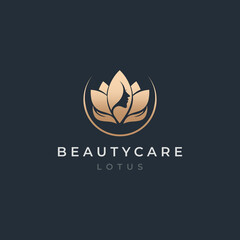Circle Golden Beauty Care Lotus Logo Vector