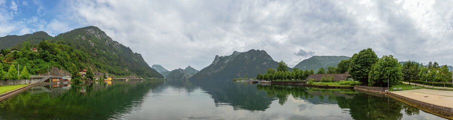 Fototapeta na wymiar View of the Traunsee, seen from the southern shore in Ebensee