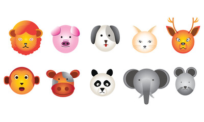 10 ANIMAL CHARACTER with lion, pig, dog, cat, deer, monkey, cow, panda, elephant, mouse.