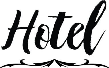 Hotel Bold Calligraphy Black Color Text On White Background
