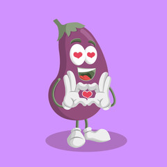  Eggplant Logo mascot in love pose