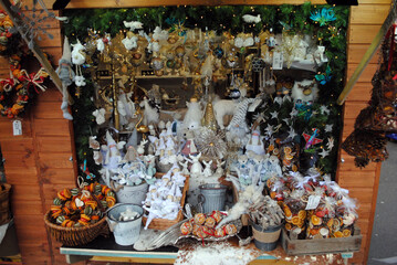 Colourful Trinkets for Sale on Stall at a Christmas Market 