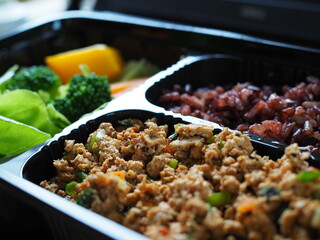 Spicy pork with rice and vegetable 