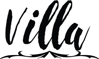Villa Bold Calligraphy Black Color Text On White Background