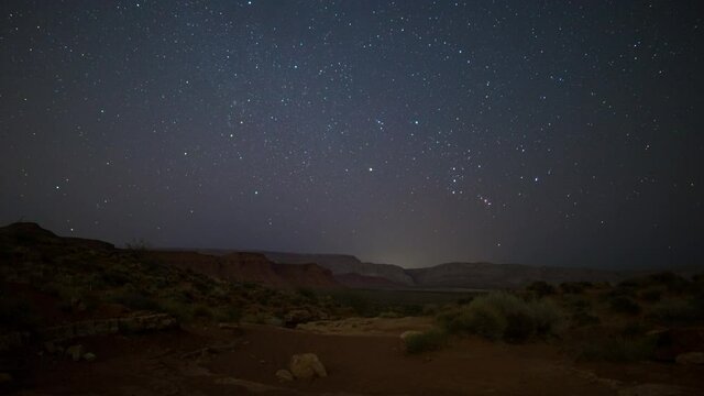 Time lapse of Constellation Orion rising over desert in Utah