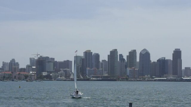 Coronado, California - May, 2013 - Coronado Skyline with a lone boat floating in the foreground.