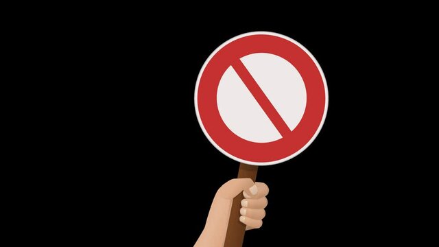 Hand raising a prohibition sign with alpha channel