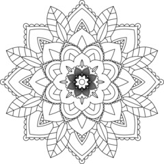 Easy Mandala coloring book simple and basic for beginners, seniors and children. Set of Mehndi flower pattern for Henna drawing and tattoo. Decoration in ethnic oriental, Indian style.