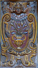 ZARAGOZA, SPAIN - MARCH 3, 2018: The carved polychrome decorative relief in the church Iglesia de...