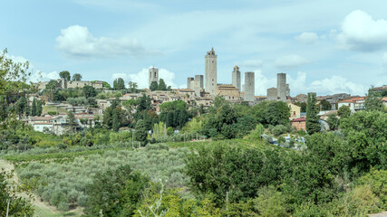 Fototapeta na wymiar cityscape from south of San Gimignano historical village and towers, Siena, Italy