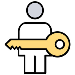 
A male avatar holding key showing key person concept
