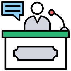 
A person standing on rostrum with microphone representing speech concept
