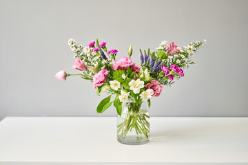 Bouquet 007, step by step installation of flowers in a vase. Flowers bunch, set for home. Fresh cut flowers for decoration home. European floral shop. Delivery fresh cut flower.