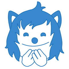 happy smiling wolf closed his eyes feeling bliss or pleasure, simplistic facial expression vector illustration, simple hand drawn circle shaped emoticon, funny cartoon character
