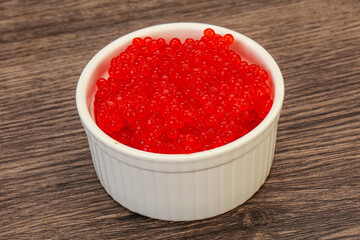Red salmon caviar in the bowl