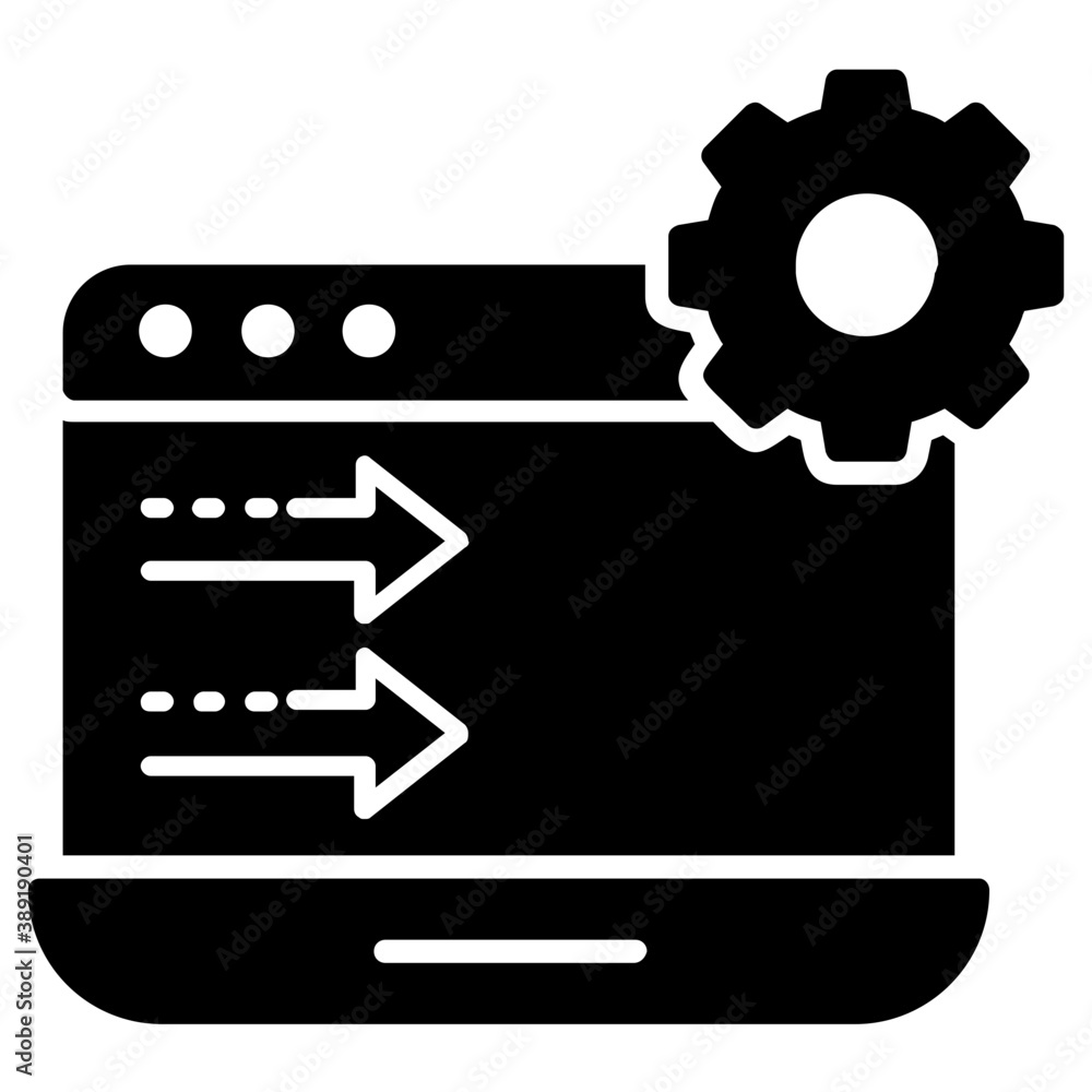 Canvas Prints laptop screen forwarding arrows and a gear wheel on laptop symbolic of web development