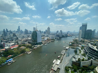 Fototapeta na wymiar Bangkok city view over river from high angle in daytime