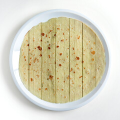 surreal food, tortilla with wooden texture
