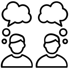 Two people with thinking bubbles or speech bubble  signs representing dialogue