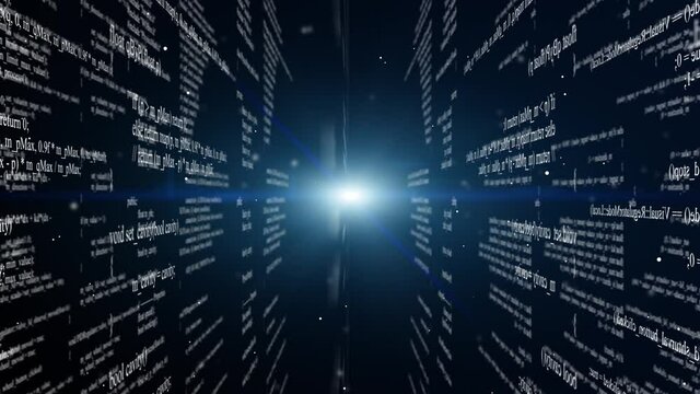 Blocks of program code flying in virtual space