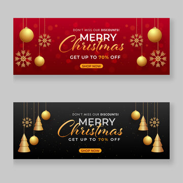 Merry Christmas Sale Header Or Banner Design With 70% Discount Offer In Two Color Options.