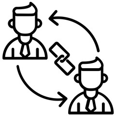 
Two male avatars connected with link chain symbolising business ethics or corporate business 
